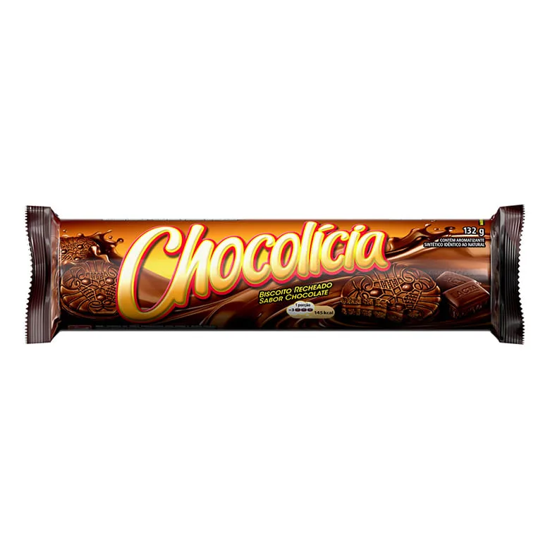 Biscoito Chocolícia Recheado Chocolate 132gr - Chocolicia - Mercearia