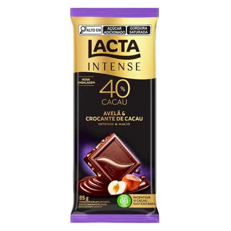Barra Chocolate Intense 40% Avelã E Crocante 85g 76222105705100 - Lacta - Lacta - Alimentos E Bebidas
