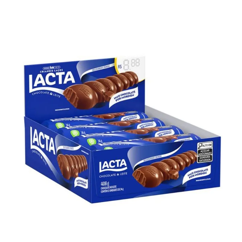 Chocolate Lacta ao Leite Caixa Com 12 Unidades de 34g
