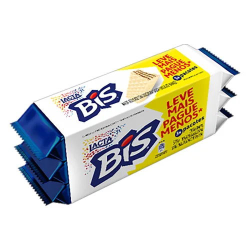 PACK WAFER RECHEIO CHOCOLATE COBERTURA CHOCOLATE BRANCO LACTA BIS PACOTE 378G 3 UNIDADES LEVE MAIS P - LACTA - Mercearia