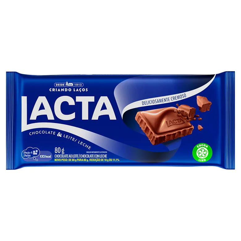 MDLZ LACTA CHOCOLATE AO LEITE 80 GR - Lacta - Bomboniere
