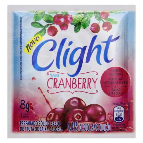 Refresco Em Pó Cranberry Zero Açúcar Clight Pacote 8g - CLIGHT - Bebidas