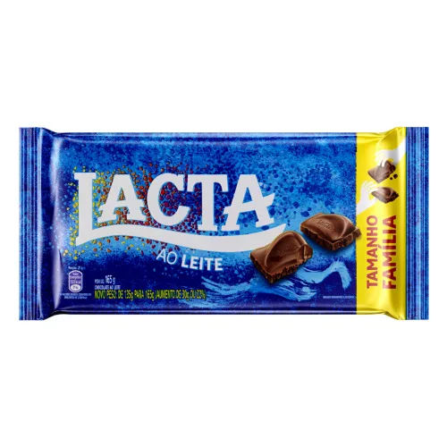 CHOCOLATE AO LEITE LACTA PACOTE 165G TAMANHO FAMÍLIA - LACTA