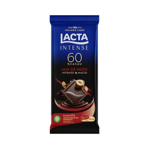 CHOCOLATE LACTA INTENSE 60% CACAU MIX DE NUTS 85G - LACTA - Chocolate