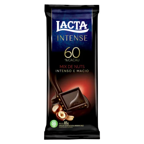 CHOCOLATE 60 CACAU MIX DE NUTS LACTA INTENSE PACOTE 85G - LACTA