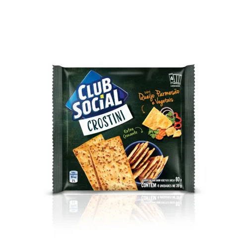 Pack Biscoito Crostini Queijo Parmesão E Vegetais Club Social Pacote 80g 4 Unidades - CLUB SOCIAL - Mercearia