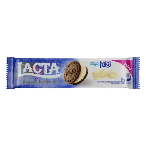Biscoito Chocolate Recheio Chocolate Laka Lacta Pacote 90g - LACTA - Mercearia