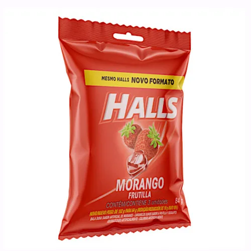 Bala Morango Halls Pacote 84g 3 Unidades - HALLS