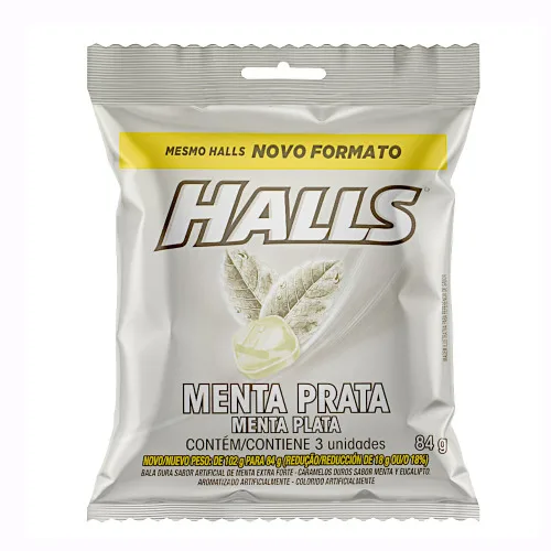 Bala Menta Prata Halls Pacote 84g 3 Unidades - PRATA