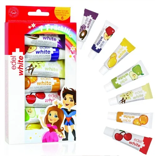 Creme Dental Suiço Edel White Fruchtli Kids Frutas Sortidas C/ 7 Bisnagas De 9,4ml Cada - EDEL WHITE