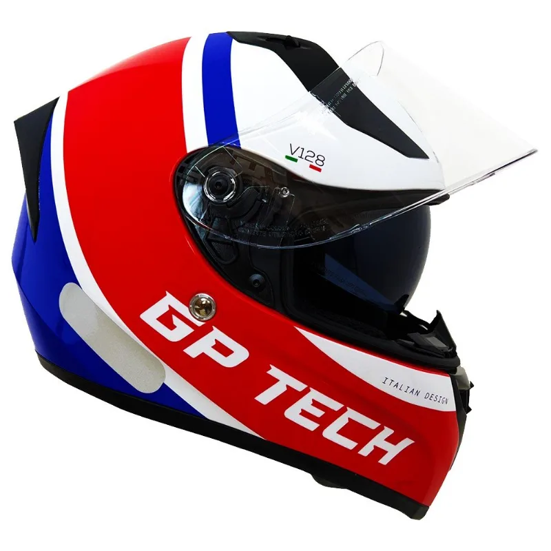 Capacete GP Tech V128 Start Branco Vermelho E Azul 61 (MP)