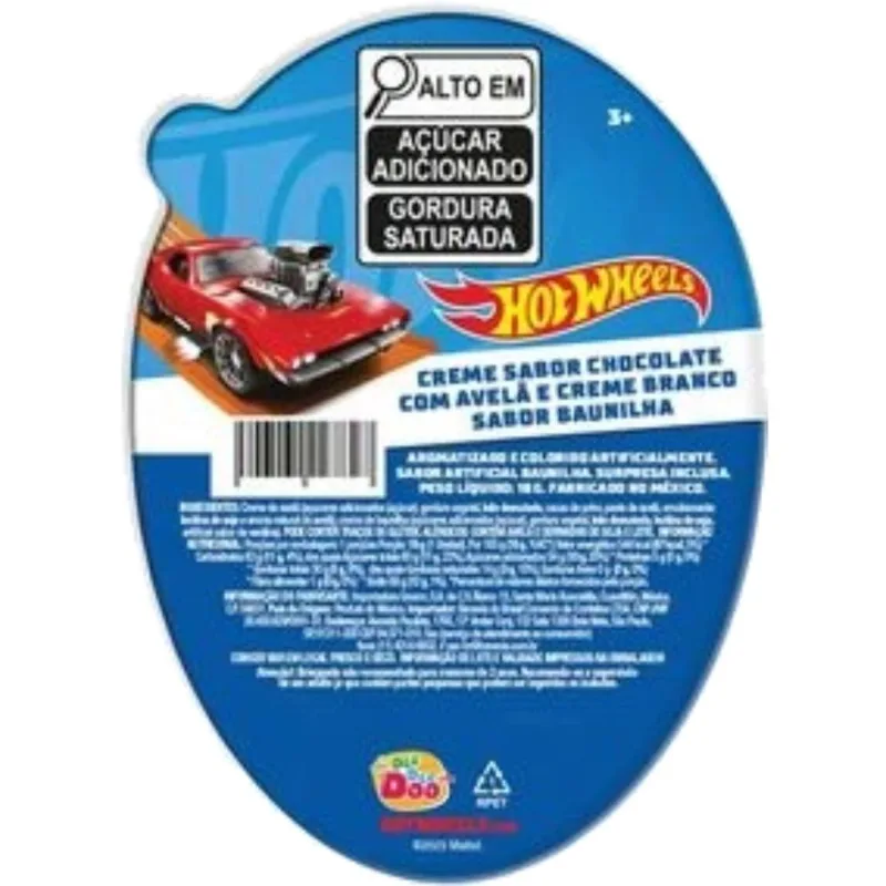 Creme Chocolate Avelã e Baunilha Hot Wheels 18g com Surpresa Colecionável