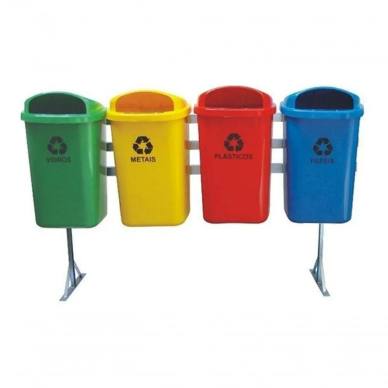Conjunto de Lixeiras Coleta Seletiva de Lixo 50 Litros com Suporte Verde, Amarelo, Vermelho, Azul