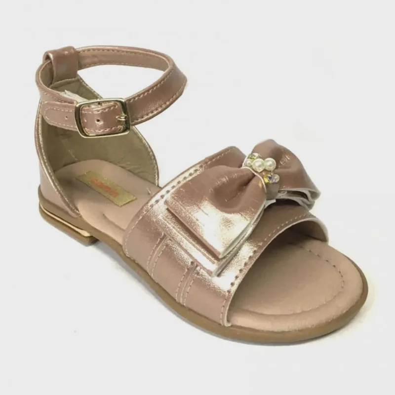 Sandália Infantil Menina Camin Pedraria Laço Dourada