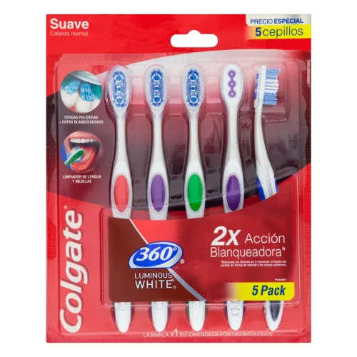Escova Dental Suave Colgate Luminous White 360° 5 Unidades - LUMINOUS - Higiene E Beleza