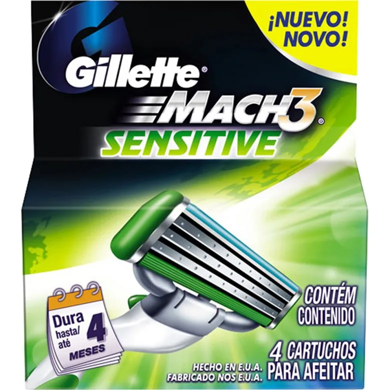 Carga De Aparelho Para Barbear Gillette Mach3 Sensitive 4 Unidades - GILLETTE MACH3 - Higiene E Beleza