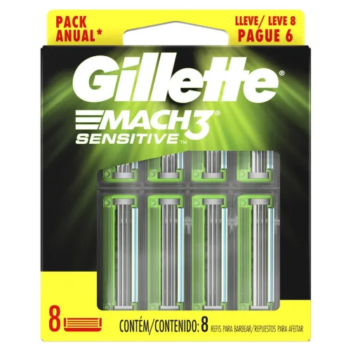 Carga Barbear Gillette Mach3 C/8 Mach3 Sensitive Unit - GILLETTE MACH3 - Higiene E Beleza