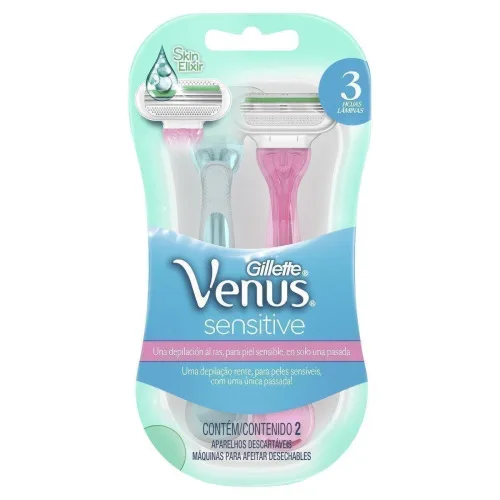 Aparelho De Depilar Descartável Venus Sensitive Gillette Com 2 Unidades - GILLETTE VENUS 3 - Higiene E Beleza