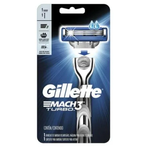 Aparelho Recarregável E Carga Mach3 Turbo Gillette - GILLETTE MACH3 - Higiene E Beleza