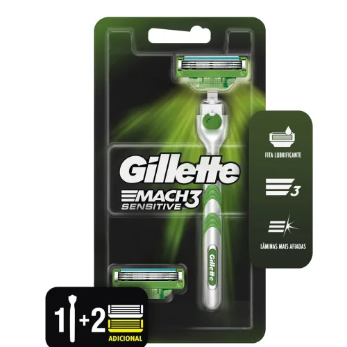 Aparelho Barbear Gillette Mach3 Sensitive C/2 Cargas Unit - GILLETTE MACH3 - Higiene E Beleza