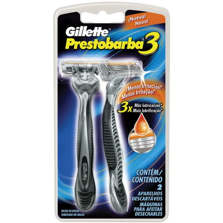 Aparelho Descartável Para Barbear Gillette Prestobarba3 2 Unidades - GILLETTE PRESTOBARBA - Higiene E Beleza
