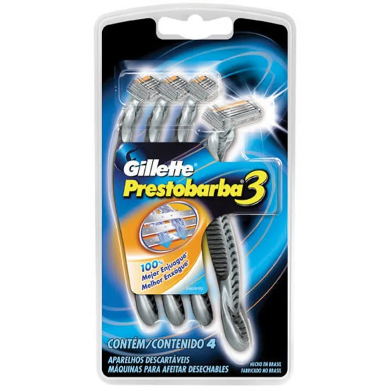 Aparelho Descartável Para Barbear Gillette Prestobarba3 4 Unidades - GILLETTE PRESTOBARBA