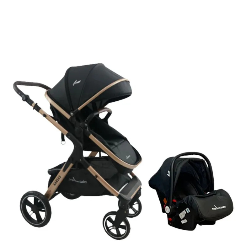 Carrinho e Bebê Conforto TS Kansas Gold/Preto Premium Baby