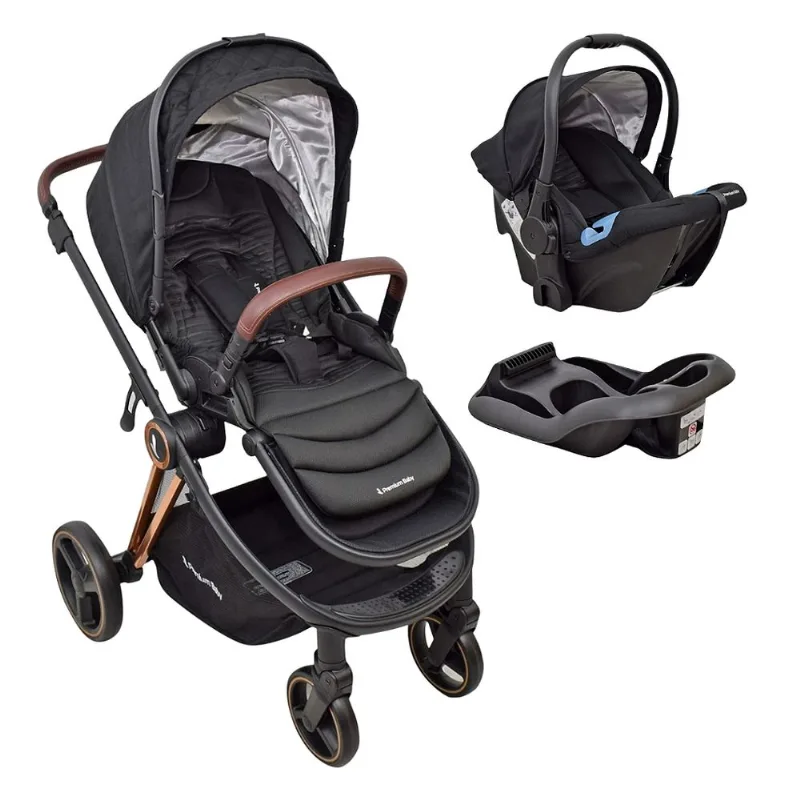Carrinho Polux Trio Travel System Preto Gold - Premium Baby