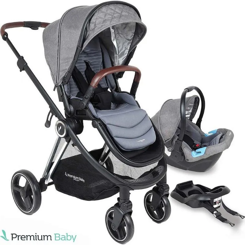 Carrinho Polux Trio Travel System Cinza Chrome - Premium Baby