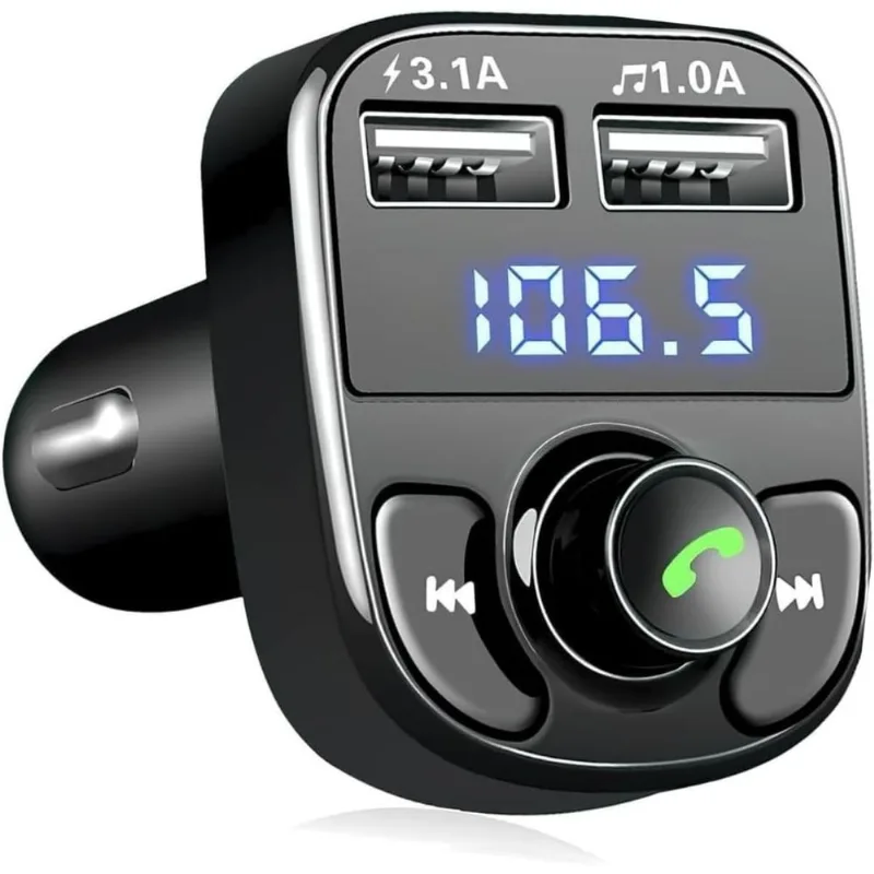 Adaptador De Carro Com Transmissor Fm Bluetooth Dual Usb Preto