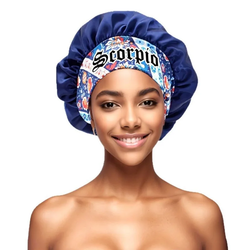Boné De Dormir Satin Scorpio Zodiac Floral Print Azul 32cm