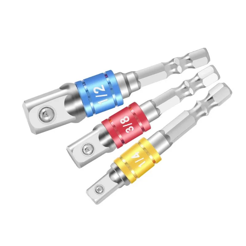 Conjunto De Adaptadores De Haste Hexagonal Para Quadrada, 3 Unidades Para Chave De Fenda Elétrica