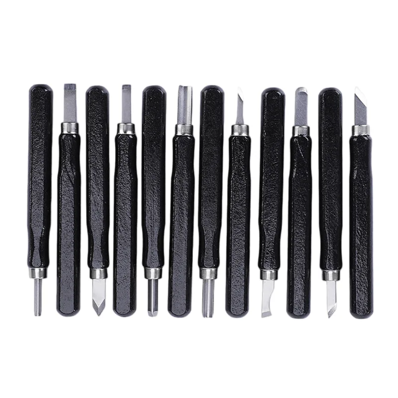 Conjunto De Cinzel Para Escultura Em Madeira Preta De 12 Peças Em Aço Sk2 Premium