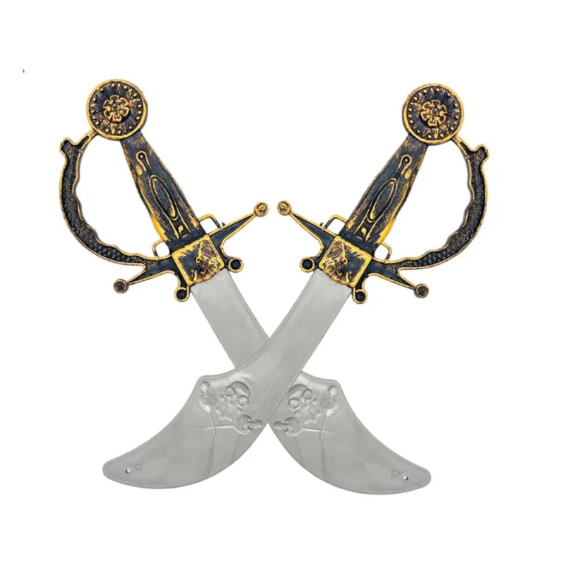Conjunto De Espadas De Pirata De Brinquedo Para Fantasia De Halloween 2 Peças Dourado Em Plástico