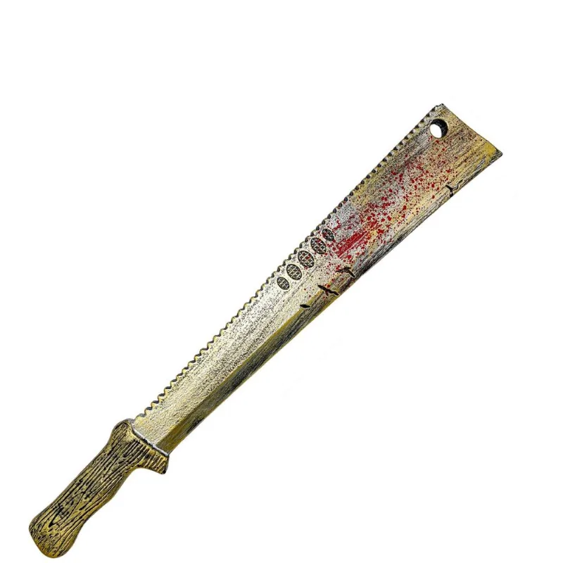 Facão Cenográfico Sanguinolento Dourado De Plástico 69 Cm Para Fantasia De Halloween
