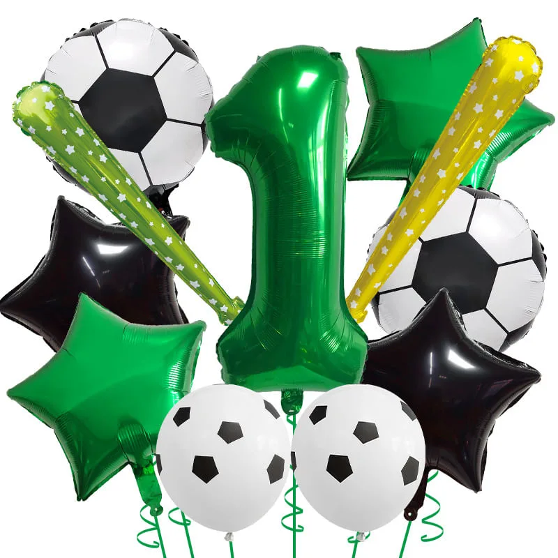 Conjunto De Balões Com Tema De Futebol, 11 Unidades Com Balão De Alumínio Verde Número 1