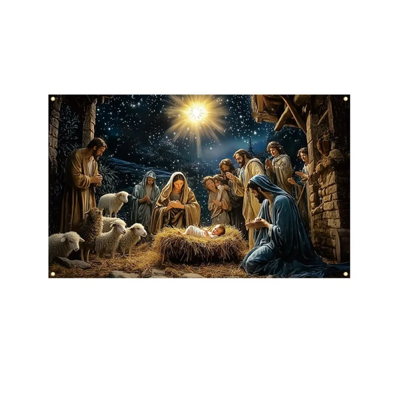 Tapeçaria Para Pendurar Na Parede Presépio De Natal 180x110cm