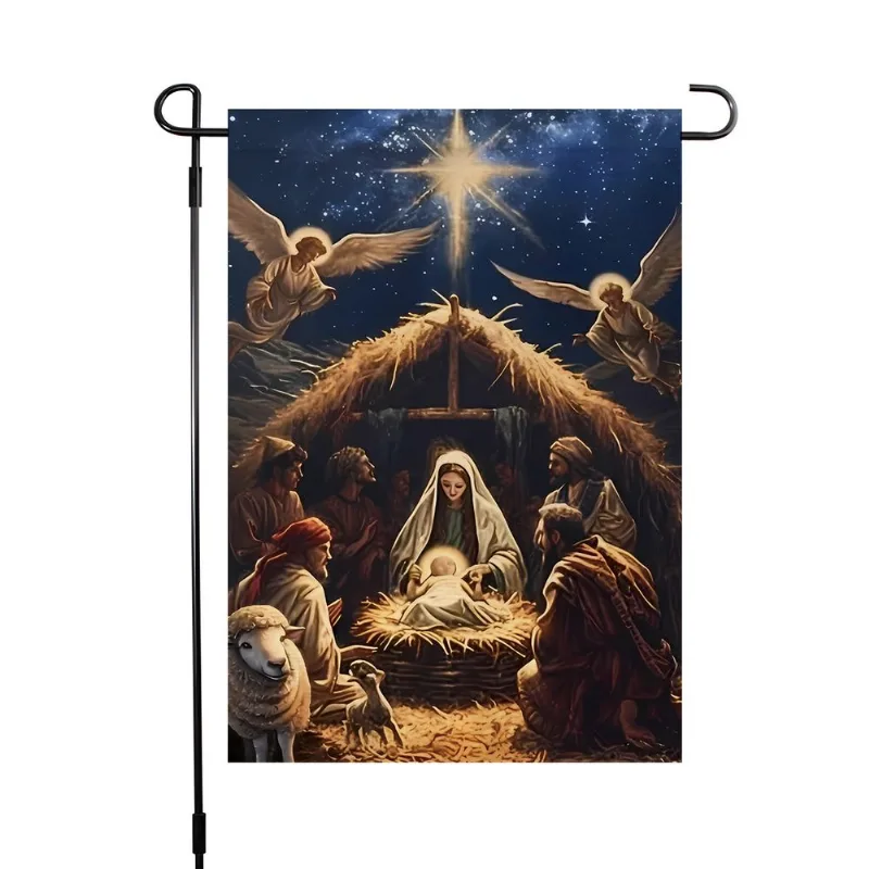 Bandeira De Jardim, Presépio De Jesus, 30x45cm, Poliéster, Dupla Face