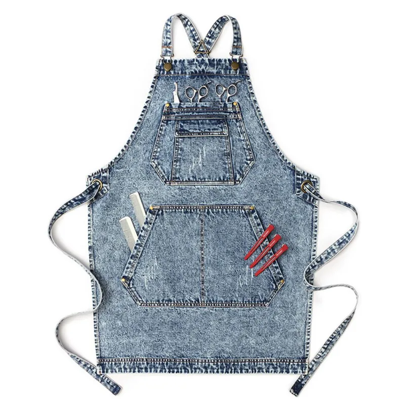 Avental De Ganga Acid Wash Com Vários Bolsos Para Ferramentas, Unissex