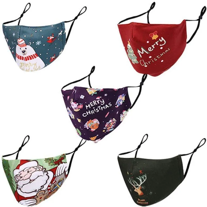 Máscara Facial Feliz Natal, Papai Noel, Algodão Respirável, 5 Unidades