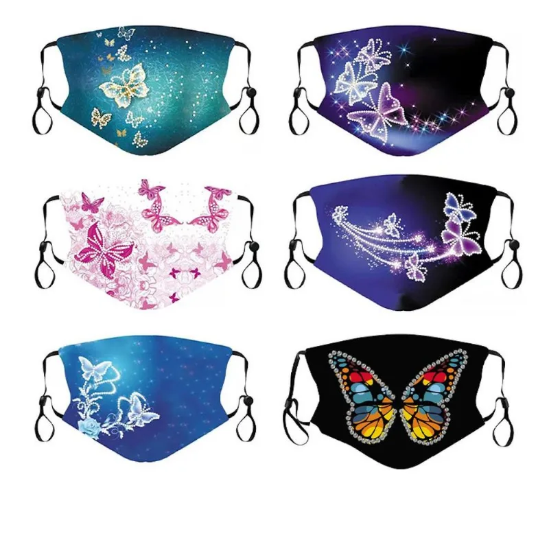 Máscara Facial, Borboleta, Decorada Com Strass, Conjunto Reutilizável, 6 Unidades