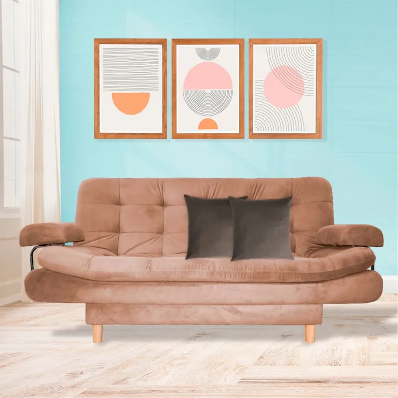 Sofacama semidoble Eller 175x90cm tela tipo lino 3 posiciones Camel