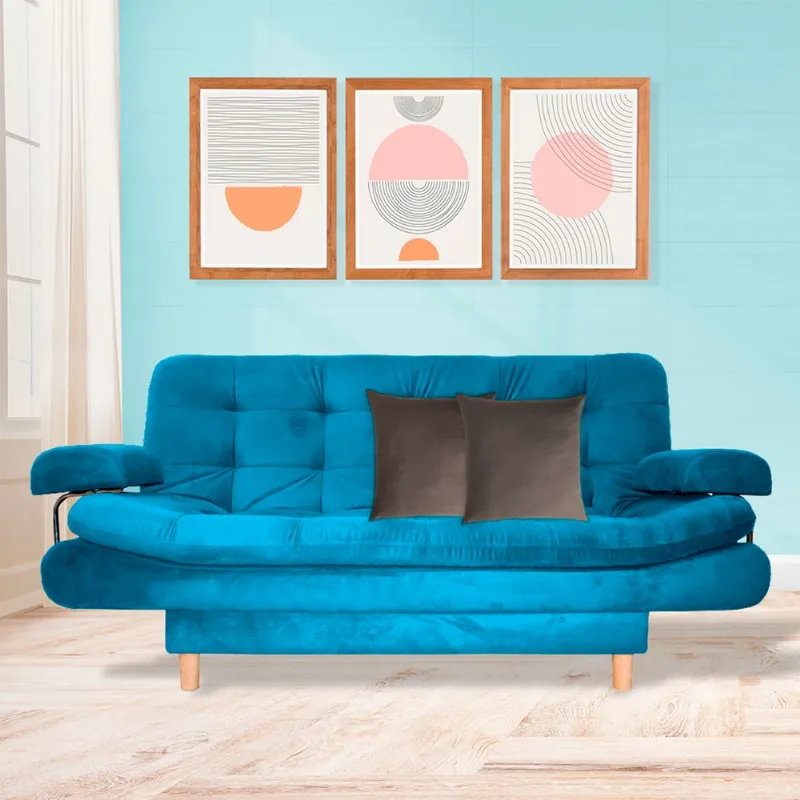 Sofacama semidoble Eller 175x90cm tela tipo lino 3 posiciones Turquesa