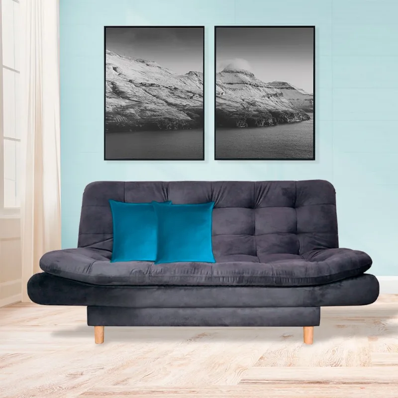 Sofacama semidoble 175x90cm tela tipo lino 3 posiciones Gris