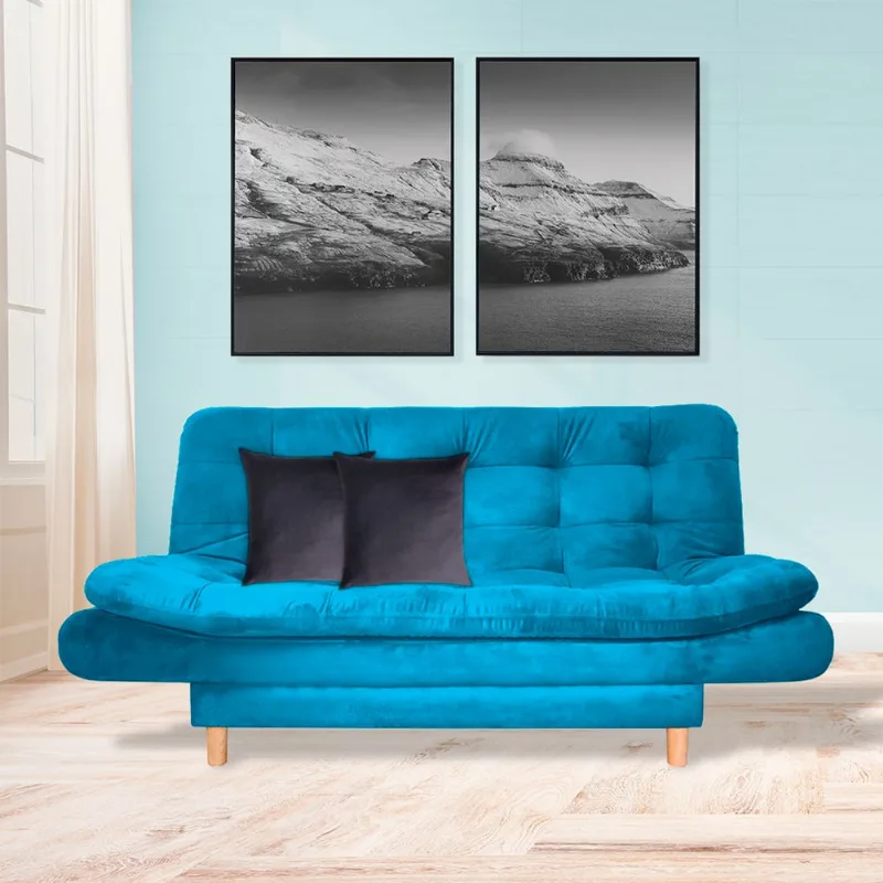 Sofacama semidoble 175x90cm tela tipo lino 3 posiciones Turquesa
