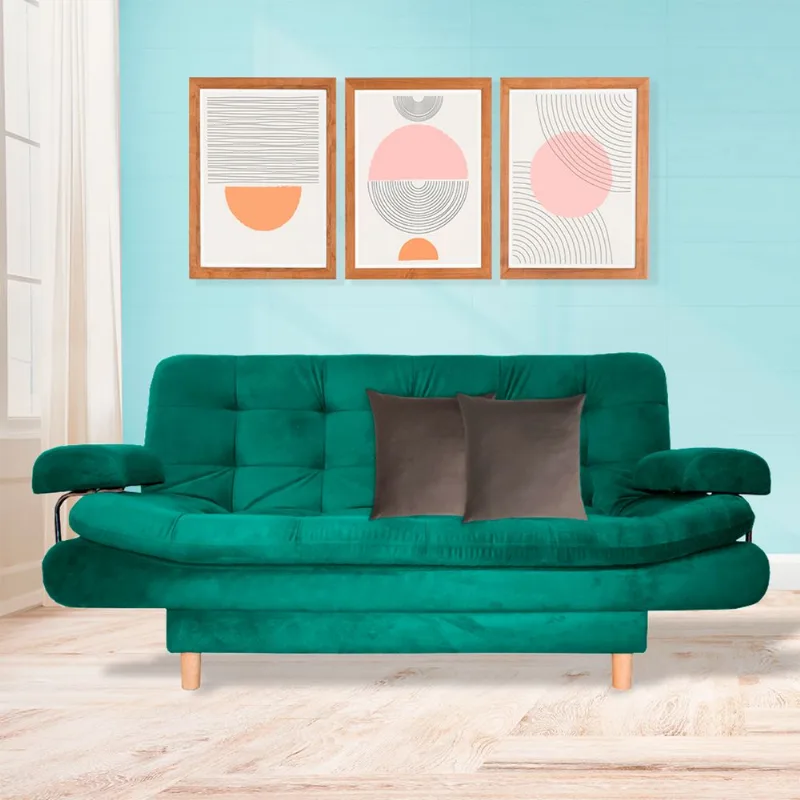 Sofacama semidoble Eller 175x90cm tela tipo lino 3 posiciones Verde