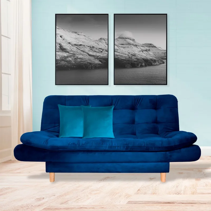 Sofacama semidoble 175x90cm tela tipo lino 3 posiciones Azul