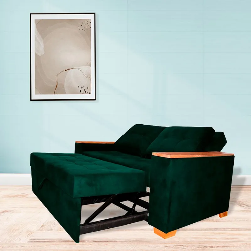 Sofacama semidoble 180x90cm tela tipo lino 2 cuerpos Verde