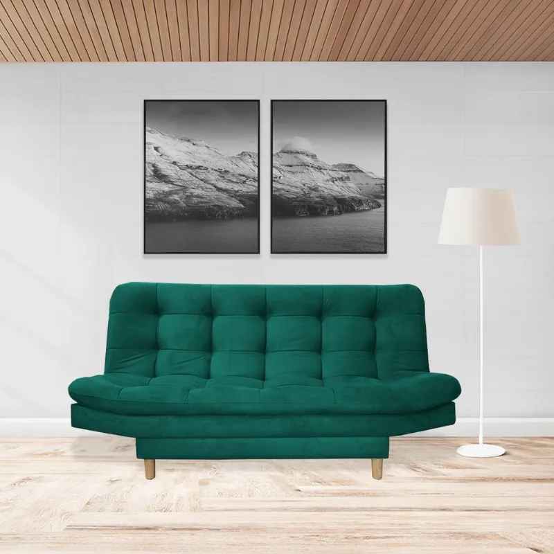 Sofacama doble 185x90cm tela tipo lino 3 cuerpos Verde