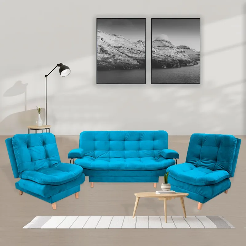 Sala Clic Clac 175x90cm incluye dos sillas y un sofa cama Turquesa